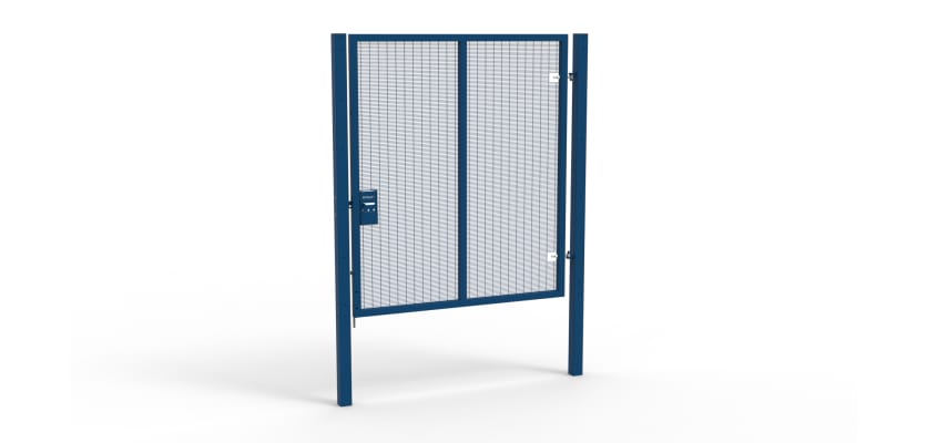 A Blue 2.4m high x 2.0m Wide Single Leaf 358 Apollo Security Gate with Unislide Latch