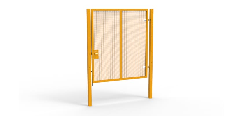 A Yellow 2.4m high x 2.0m Wide Single Leaf 358 Apollo Security Gate with Unislide Latch