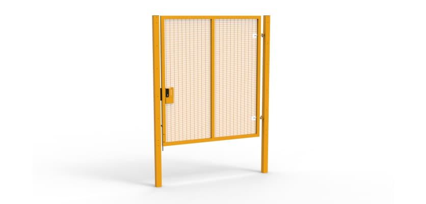 A Yellow 2.4m high x 2.0m Wide Single Leaf 358 Apollo Security Gate with Latch Lock