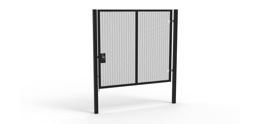 A Black 2.4m high x 2.5m Wide Single Leaf 358 Apollo Security Gate with Unislide Latch
