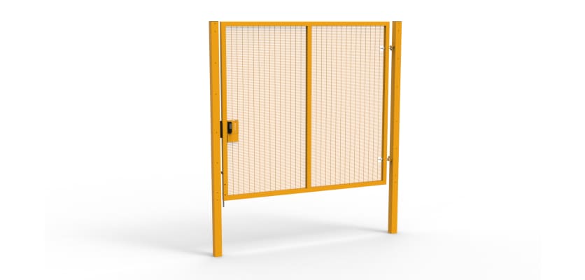 A Yellow 2.4m high x 2.5m Wide Single Leaf 358 Apollo Security Gate with Quick Exit Digilock