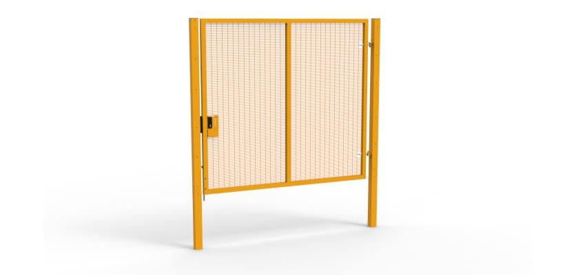 A Yellow 2.4m high x 2.5m Wide Single Leaf 358 Apollo Security Gate with Latch Lock 