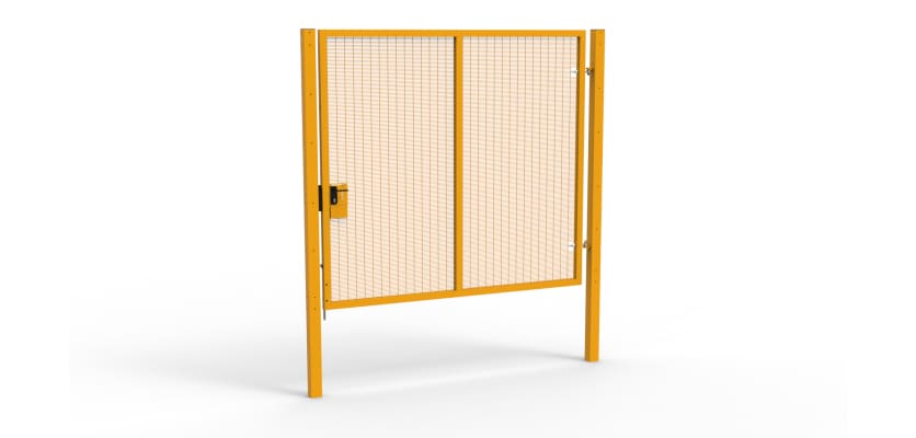 A Yellow 2.4m high x 2.5m Wide Single Leaf 358 Apollo Security Gate with Latch Lock Handles