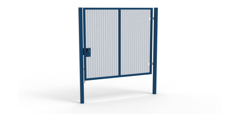 A Blue 2.4m high x 2.5m Wide Single Leaf 358 Apollo Security Gate with Latch Lock Handles