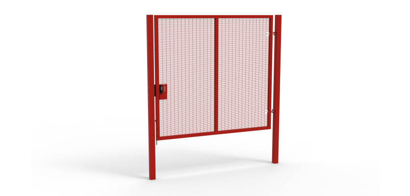 A Red 2.4m high x 2.5m Wide Single Leaf 358 Apollo Security Gate with Quick Exit Digilock