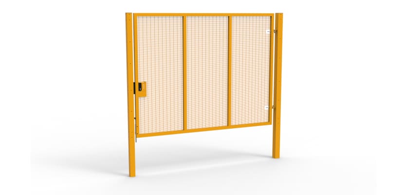 A Yellow 2.4m high x 3.0m Wide Single Leaf 358 Apollo Security Gate with Latch Lock 