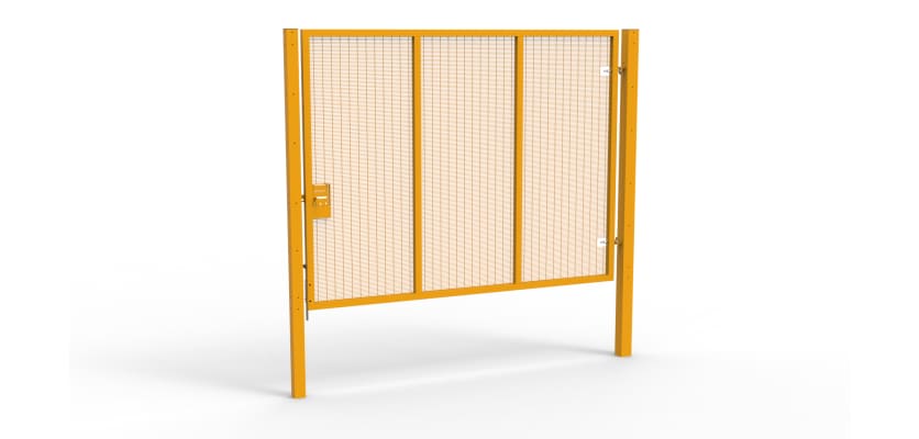 A Yellow 2.4m high x 3.0m Wide Single Leaf 358 Apollo Security Gate with Unislide Latch