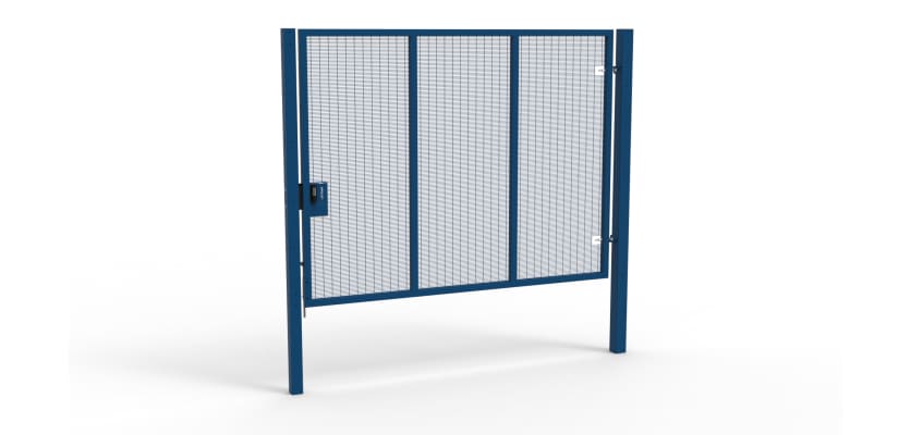 A Blue 2.4m high x 3.0m Wide Single Leaf 358 Apollo Security Gate with Quick Exit Digilock
