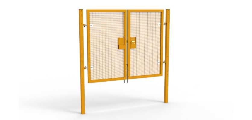 A Yellow 1.8m high x 2.0m Wide Double Leaf 358 Apollo Security Gate with Unislide Latch
