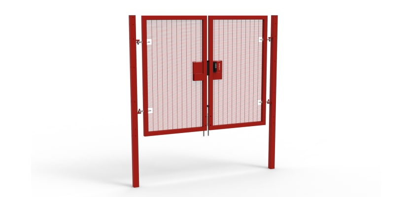 A Red 1.8m high x 2.0m Wide Double Leaf 358 Apollo Security Gate with Quick Exit Digilock