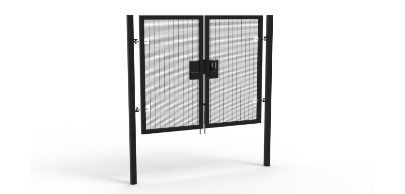 A Black 1.8m high x 2.0m Wide Double Leaf 358 Apollo Security Gate with Quick Exit Digilock