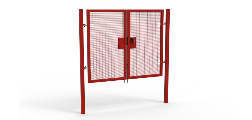 A Red 1.8m high x 2.0m Wide Double Leaf 358 Apollo Security Gate with Quick Latch Lock Handles