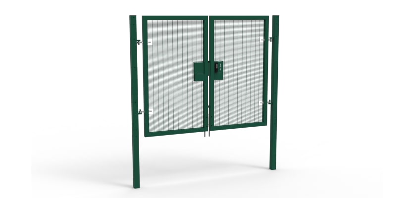 A Green 1.8m high x 2.0m Wide Double Leaf 358 Apollo Security Gate with Quick Exit Digilock