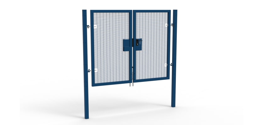 A Blue 1.8m high x 2.0m Wide Double Leaf 358 Apollo Security Gate with Quick Latch Lock Handles