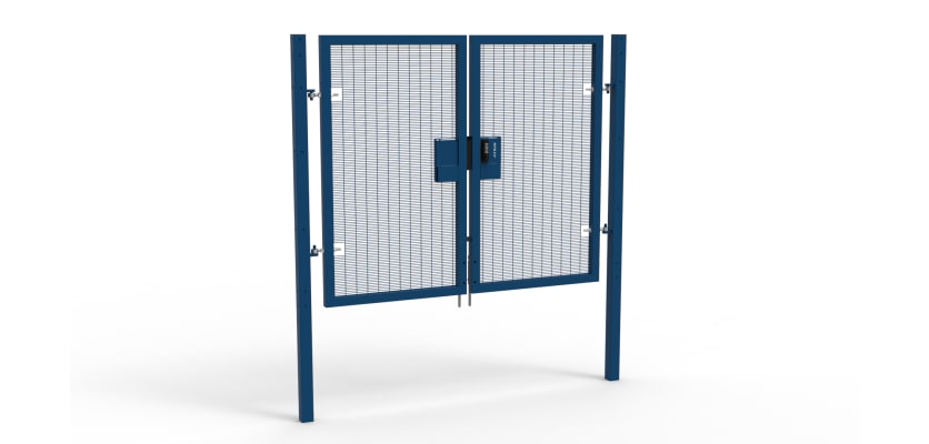 A Blue 1.8m high x 2.0m Wide Double Leaf 358 Apollo Security Gate with Quick Exit Digilock