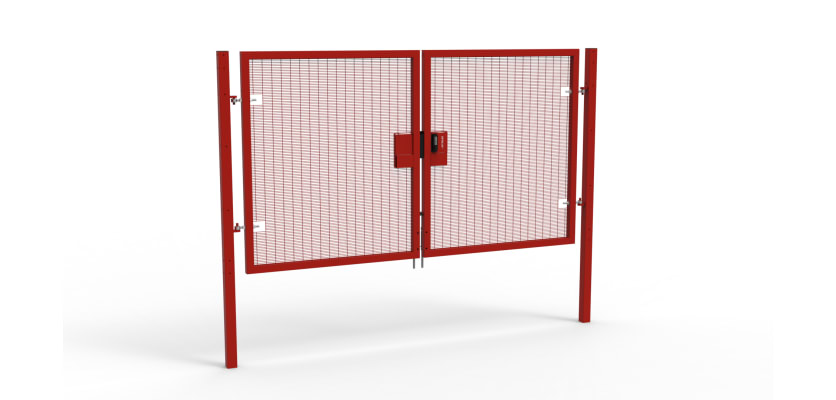 A Red 1.8m high x 3.0m Wide Double Leaf 358 Apollo Security Gate with Quick Exit Digilock