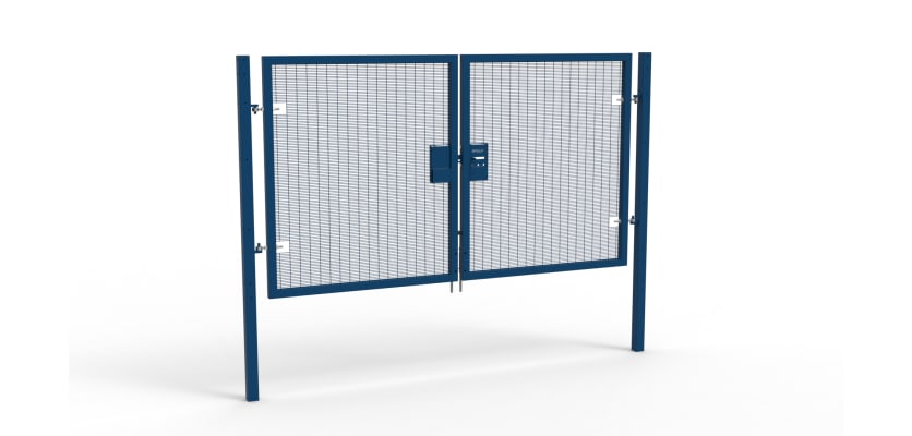 A Blue 1.8m high x 3.0m Wide Double Leaf 358 Apollo Security Gate with Unislide Latch