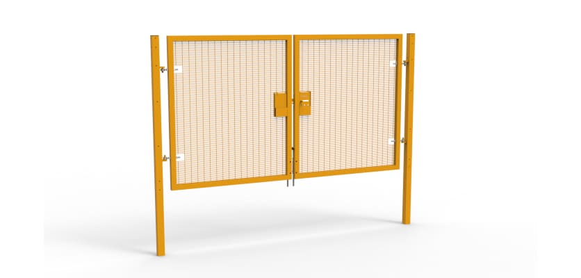 A Yellow 1.8m high x 3.0m Wide Double Leaf 358 Apollo Security Gate with Unislide Latch