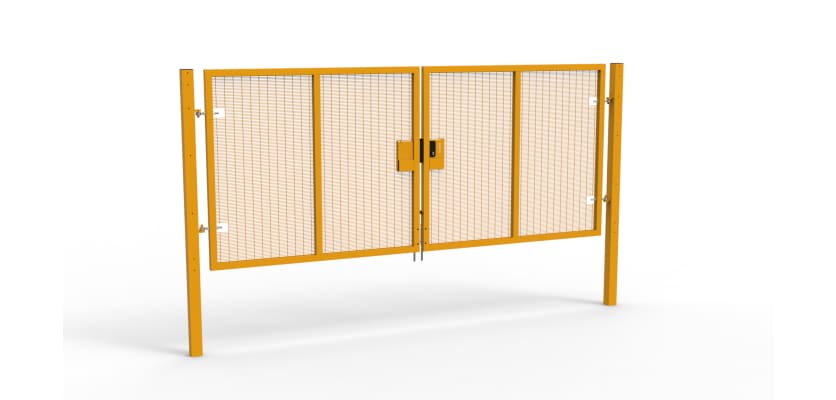 A Yellow 1.8m high x 4.0m Wide Double Leaf 358 Apollo Security Gate with Latch Lock 