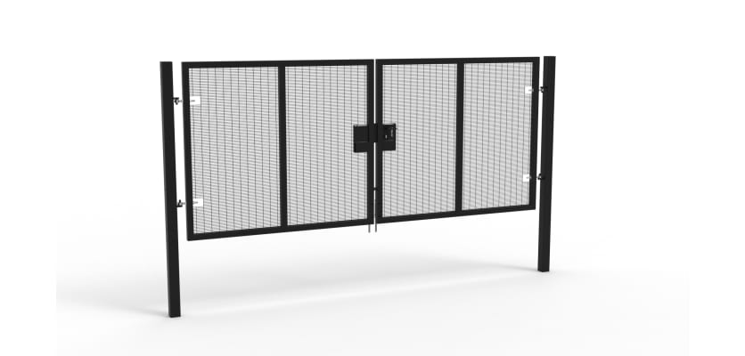 A Black 1.8m high x 4.0m Wide Double Leaf 358 Apollo Security Gate with Latch Lock Handles