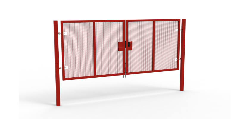 A Red 1.8m high x 4.0m Wide Double Leaf 358 Apollo Security Gate with Latch Lock Handles