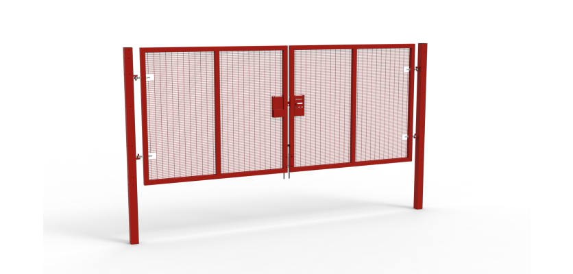 A Red 1.8m high x 4.0m Wide Double Leaf 358 Apollo Security Gate with Unislide Latch