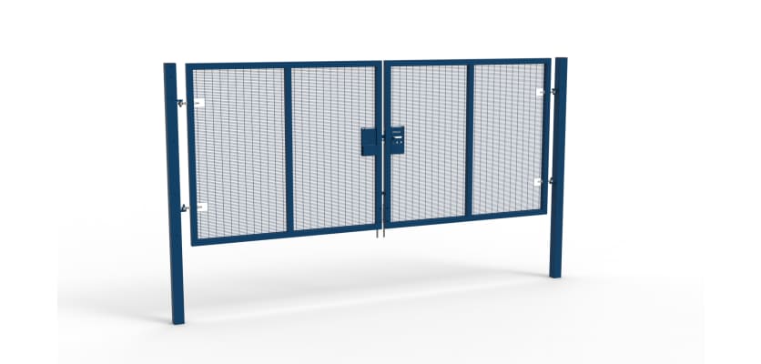 A Blue 1.8m high x 4.0m Wide Double Leaf 358 Apollo Security Gate with Unislide Latch