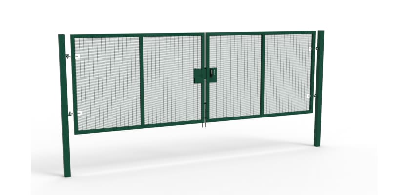 A Green 1.8m high x 5.0m Wide Double Leaf 358 Apollo Security Gate with Quick Exit Digilock