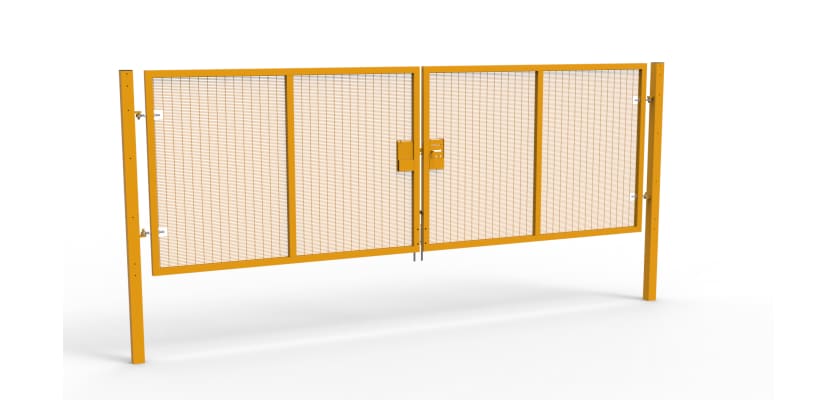 A Yellow 1.8m high x 5.0m Wide Double Leaf 358 Apollo Security Gate with Unislide Latch