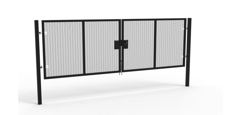 A Black 1.8m high x 5.0m Wide Double Leaf 358 Apollo Security Gate with Latch Lock Handles