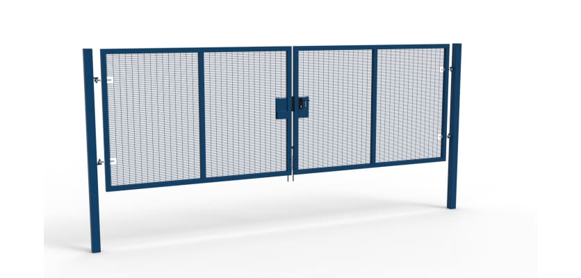 A Blue 1.8m high x 5.0m Wide Double Leaf 358 Apollo Security Gate with Latch Lock Handles