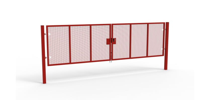 A Red 1.8m high x 6.0m Wide Double Leaf 358 Apollo Security Gate with Latch Lock