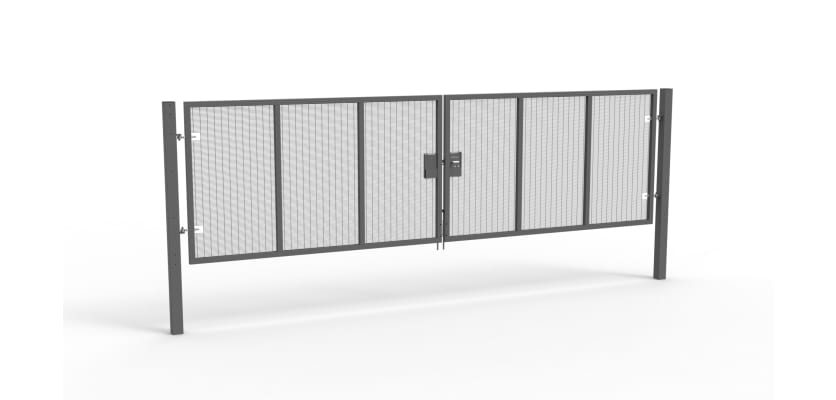 A Grey 1.8m high x 6.0m Wide Double Leaf 358 Apollo Security Gate with Unislide Latch
