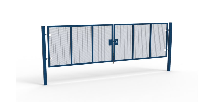 A Blue 1.8m high x 6.0m Wide Double Leaf 358 Apollo Security Gate with Unislide Latch