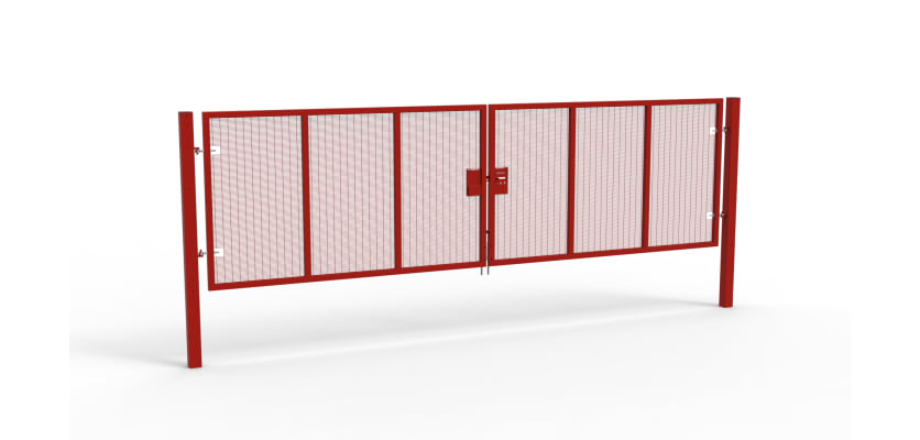 A Red 1.8m high x 6.0m Wide Double Leaf 358 Apollo Security Gate with Unislide Latch
