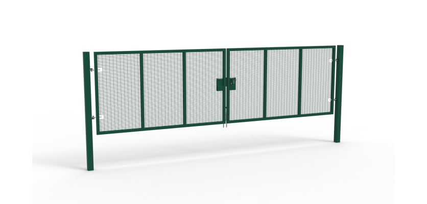 A Green 1.8m high x 6.0m Wide Double Leaf 358 Apollo Security Gate with Latch Lock Handles