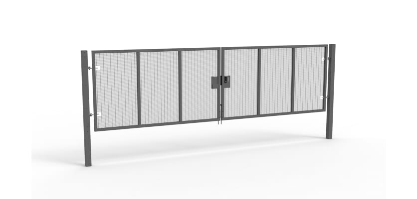 A Grey 1.8m high x 6.0m Wide Double Leaf 358 Apollo Security Gate with Latch Lock