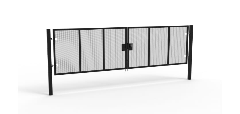 A Black 1.8m high x 6.0m Wide Double Leaf 358 Apollo Security Gate with Quick Exit Digilock