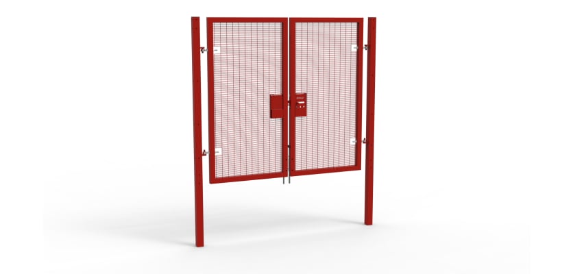 A Red 2.0m high x 2.0m Wide Double Leaf 358 Apollo Security Gate with Unislide Latch