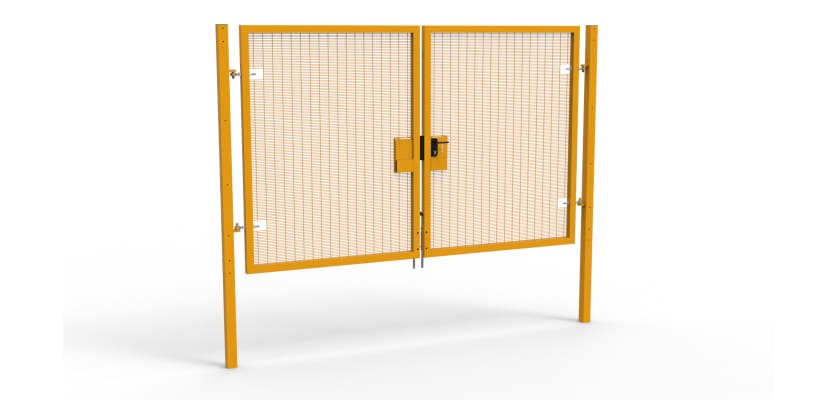 A Yellow 2.0m high x 3.0m Wide Double Leaf 358 Apollo Security Gate with Latch Lock Handles