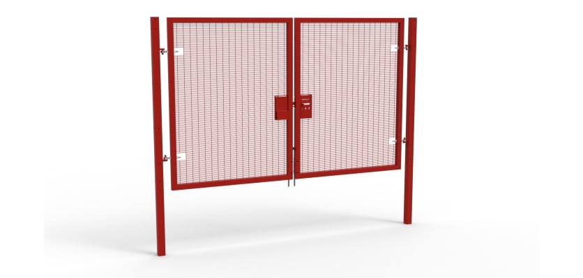 A Red 2.0m high x 3.0m Wide Double Leaf 358 Apollo Security Gate with Unislide Latch