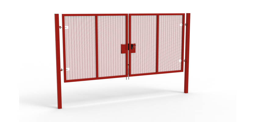 A Red 2.0m high x 4.0m Wide Double Leaf 358 Apollo Security Gate with Latch Lock Handles