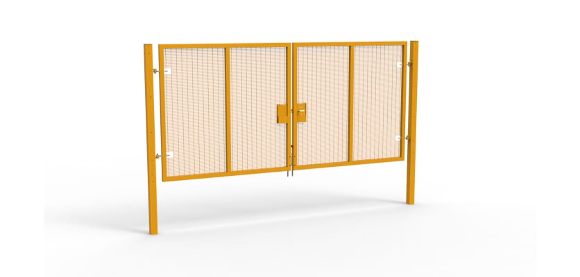 A Yellow 2.0m high x 5.0m Wide Double Leaf 358 Apollo Security Gate with Unislide Latch