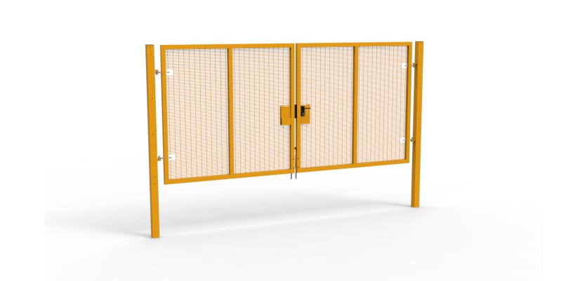 A Yellow 2.0m high x 5.0m Wide Double Leaf 358 Apollo Security Gate with Latch Lock Handles