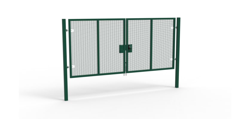 A Green 2.0m high x 5.0m Wide Double Leaf 358 Apollo Security Gate with Quick Exit Digilock