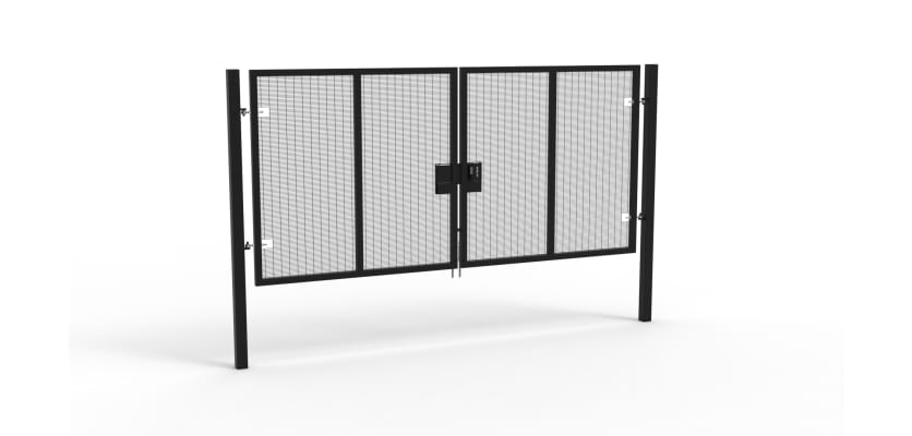 A Black 2.0m high x 5.0m Wide Double Leaf 358 Apollo Security Gate with Quick Exit Digilock
