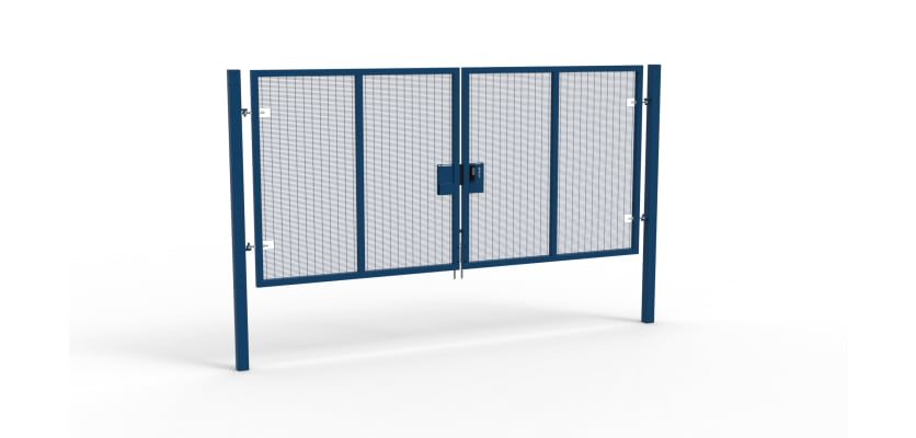 A Blue 2.0m high x 5.0m Wide Double Leaf 358 Apollo Security Gate with Quick Exit Digilock