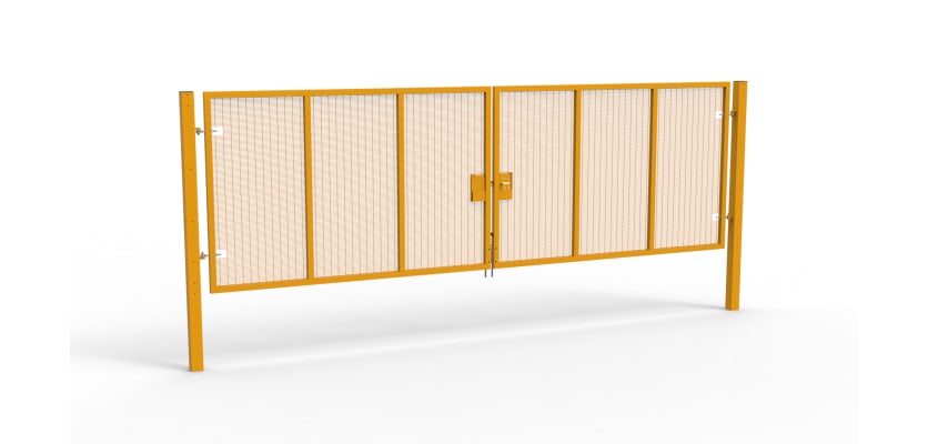 A Yellow 2.0m high x 6.0m Wide Double Leaf 358 Apollo Security Gate with Unislide Latch
