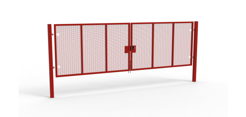 A Red 2.0m high x 6.0m Wide Double Leaf 358 Apollo Security Gate with Latch Lock