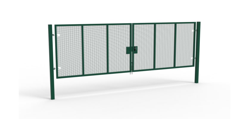 A Green 2.0m high x 6.0m Wide Double Leaf 358 Apollo Security Gate with Quick Exit Digilock